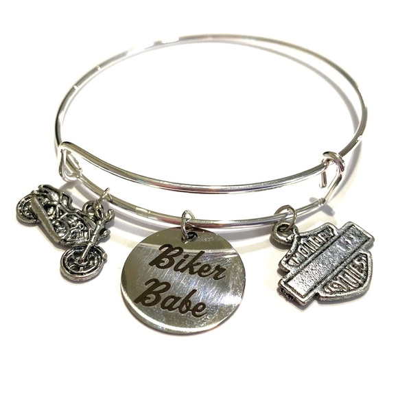 Biker Babe Bracelet Motorcycle Rider Charm Bangle May Be Personalized - Picture 5 of 9